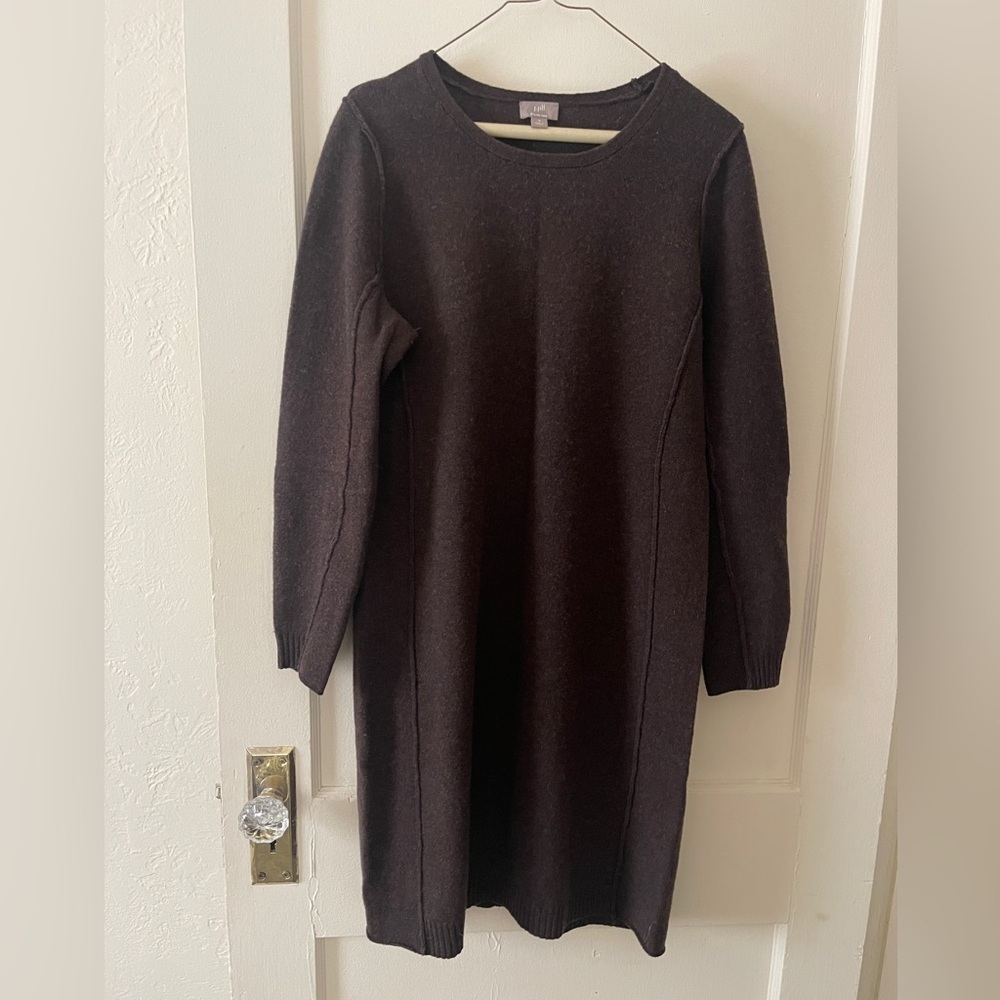 J. Jill wool cashmere Elegant walnut Brown knit Sweater Dress medium long sleeve